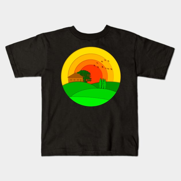 Beautiful sunset Tuscany landscape Kids T-Shirt by All About Nerds